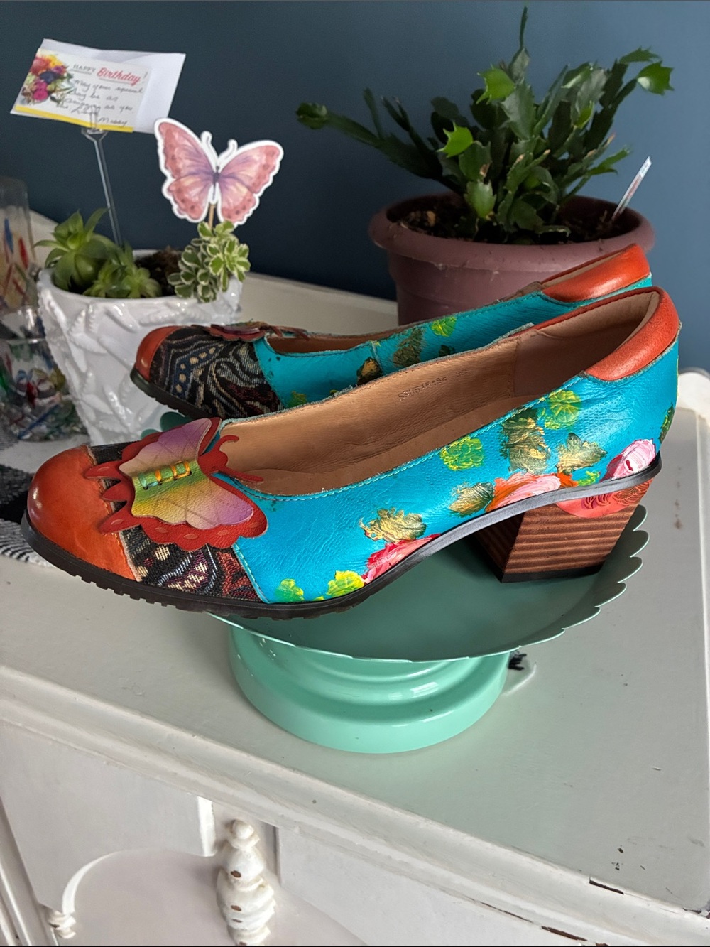 Socofy Turquoise Multi Butterfly Accent Women's Flats Size 39. - Picture 5 of 11